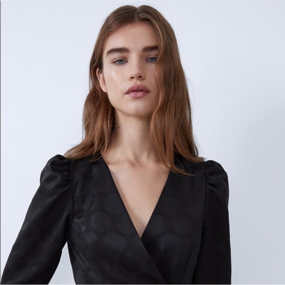 Zara Black Polka Dot Blazer Dress with Ruffle - Picture 4 of 8